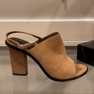 ALEXANDER WANG Open Toe Sandal Slingbacks in Camel Suede